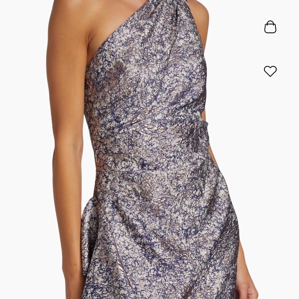✨Teri Jon for Rickie Freeman One Shoulder Jacquard Metallic Gown in Pink Lilac✨ - Picture 6 of 16